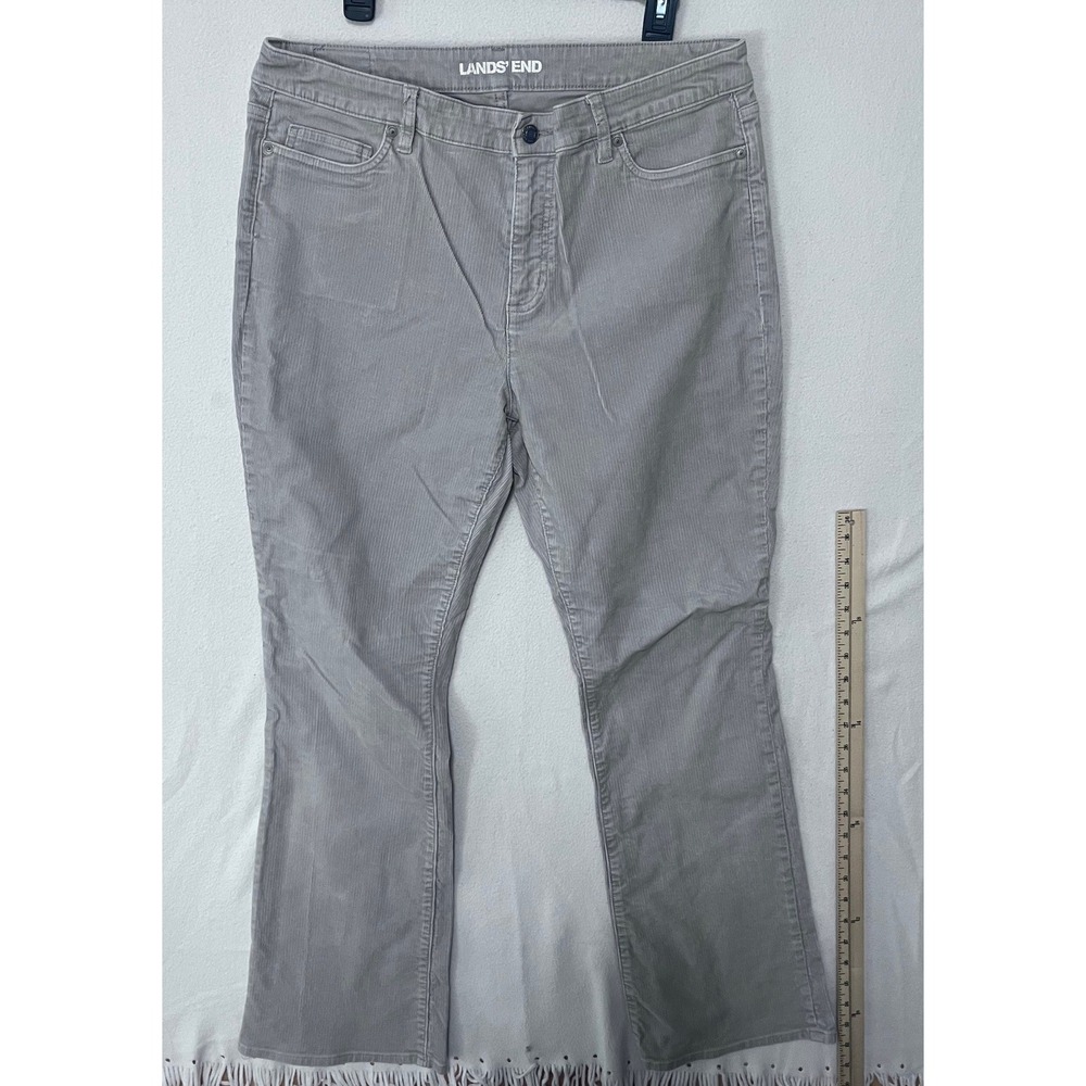 Lands End Womens Gray Corduroy Pants Mid Rise Bootcut Size 16 Stretch Casual